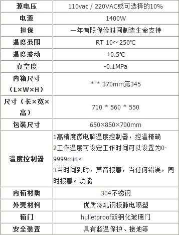 实验室盘式真空干燥箱数据参数